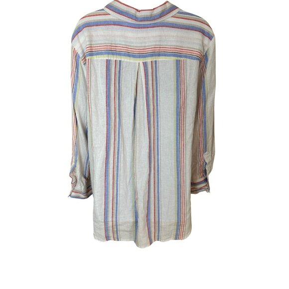 New Womens Large Linen Blend Multicolor Striped Button-Down Shirt Beach Resort - Picture 2 of 8